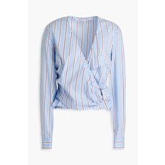 Ozzie wrap-effect striped cotton-blend poplin top 블루 1647597345403802