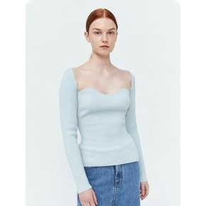 Heart Neck Rib Knit Top (Light Blue)