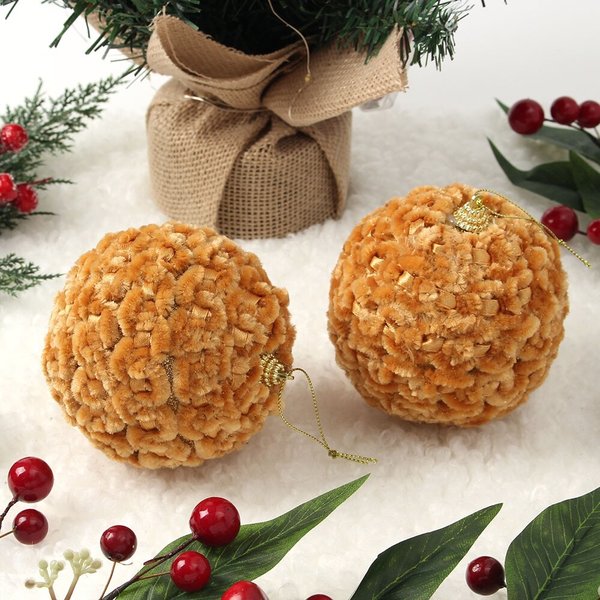 로열골드 패브릭 장식볼 2p세트(10cm) (복슬폼폼이)