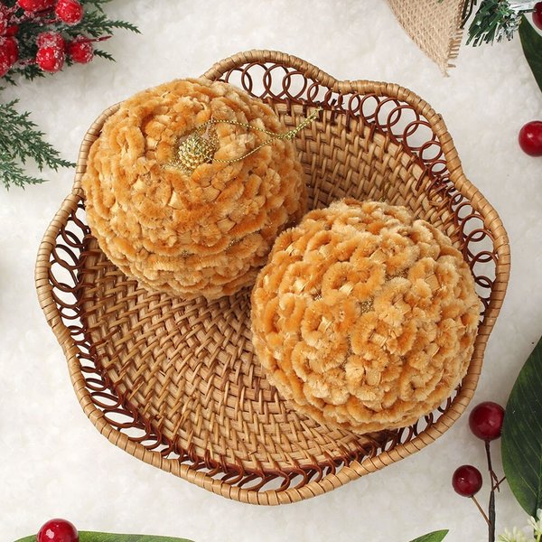 로열골드 패브릭 장식볼 2p세트(10cm) (복슬폼폼이)