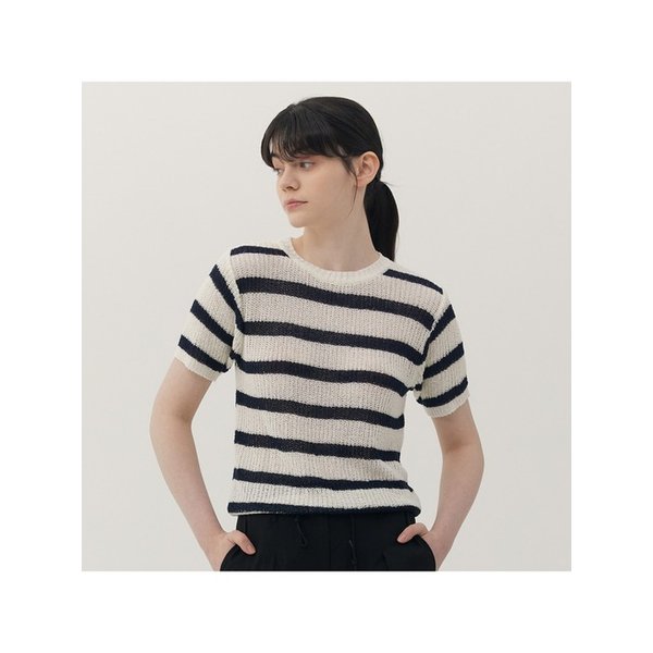 니트_쿨 스트라이프 풀오버_화이트