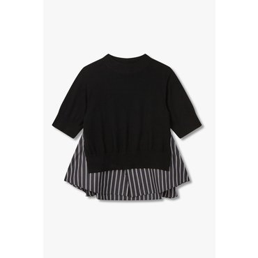 SACAI [사카이]  여성 포플린 믹스 니트 풀오버 (블랙) 6415330115