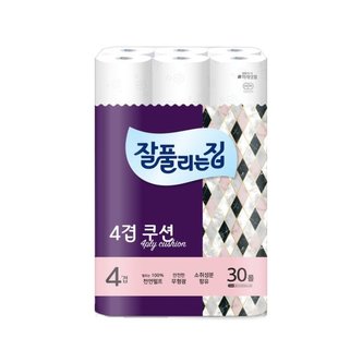  잘풀리는집 4겹 쿠션 소취화장지 27m 30롤 x 1팩 두루마리 휴지