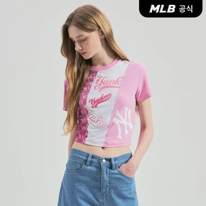 [코리아공식] 여성 모노그램 블록 슬림 크롭 반팔 티셔츠 NY (Ptn.Pink)