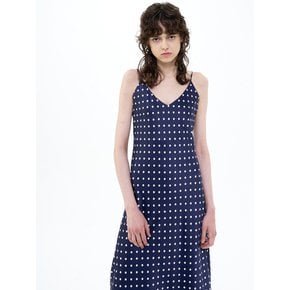 MAXI SATIN SLIP DRESS DOT_NAVY IVORY