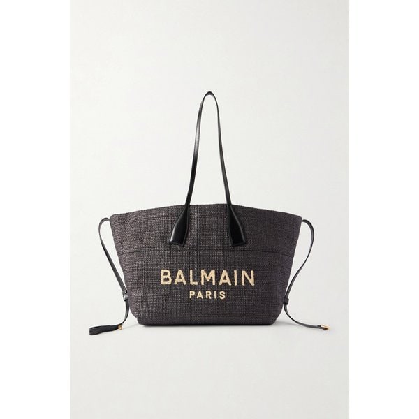 트랙 가죽 트리밍 라피아 토트 백 블랙 46376663163002416