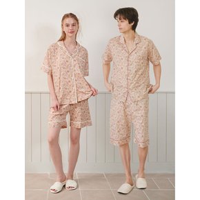 커플 마멀레이드 코튼 반소매 카라 투피스 잠옷