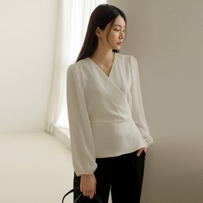 [66-110] 케시 랩 브이 스트랩 퍼프 블라우스