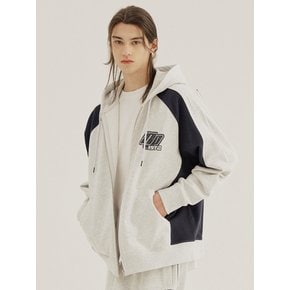 OCEAN Y2K RAGLAN SLEEVE SWEAT FULL ZIP HOODIE [LIGHT GRAY]