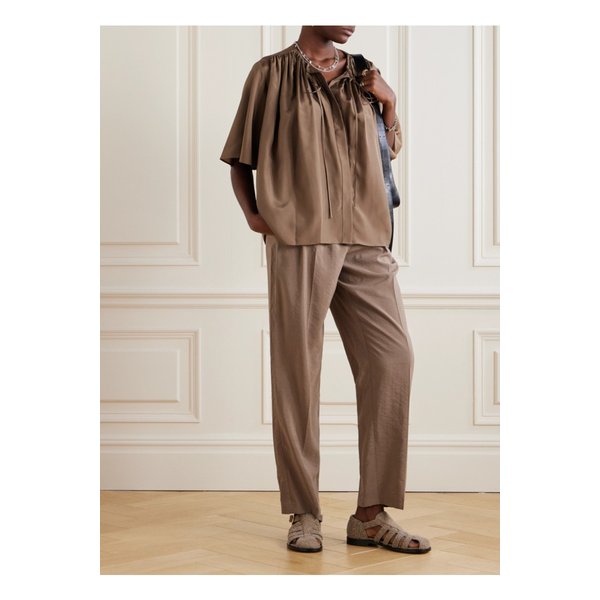 브리스토우 개더 실크 하보타이 블라우스 브라운 1647597324995804