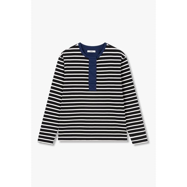 스트라이프 배색 헨리넥 티셔츠 9106122102099