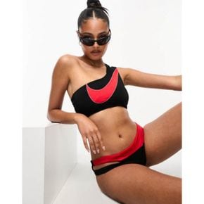 4542014 Nikeming Icon Sneakerkini asymmetrical bikini top in black and red