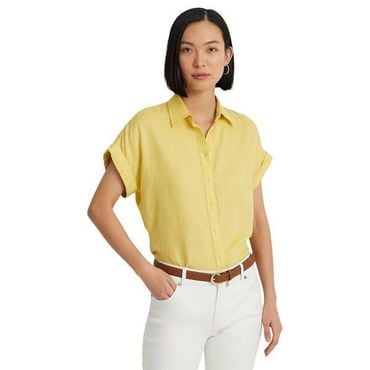 폴로 랄프 로렌 우먼 Lauren Ralph Lauren 쁘띠 린넨 숏슬리브 셔츠 - Primrose 옐로우 9228862