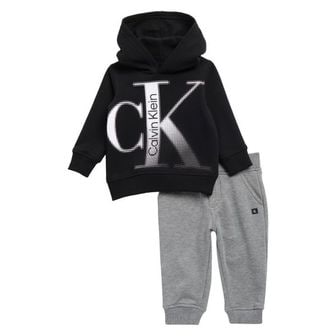 Calvin Klein 키즈 캘빈클라인 플리스 후리스 후디 후드티  조거 팬츠 바지 투피스 세트 7632298