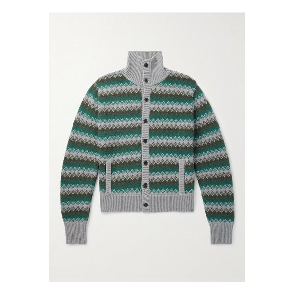 자카드 니트 캐시미어 울 혼방 가디건 그린 46376663162885115
