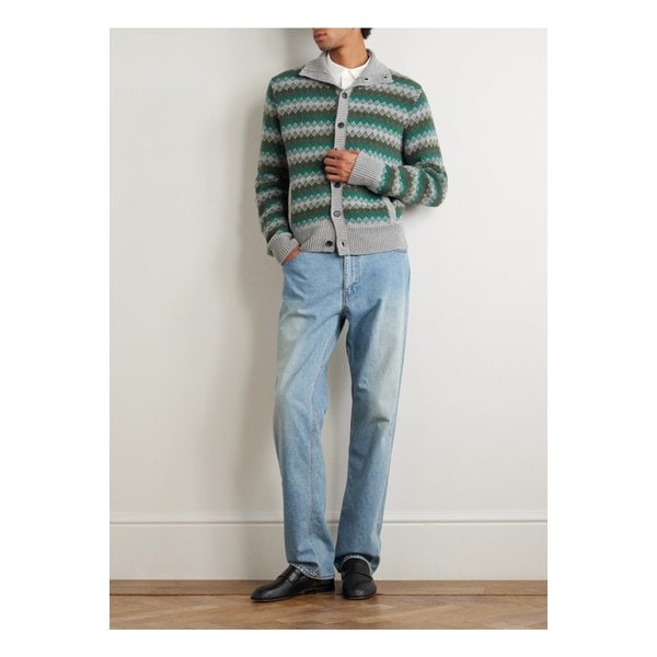 자카드 니트 캐시미어 울 혼방 가디건 그린 46376663162885115