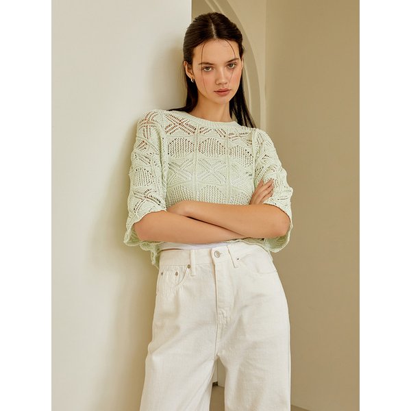 [리퍼브]Crochet wave crop knit (mint)