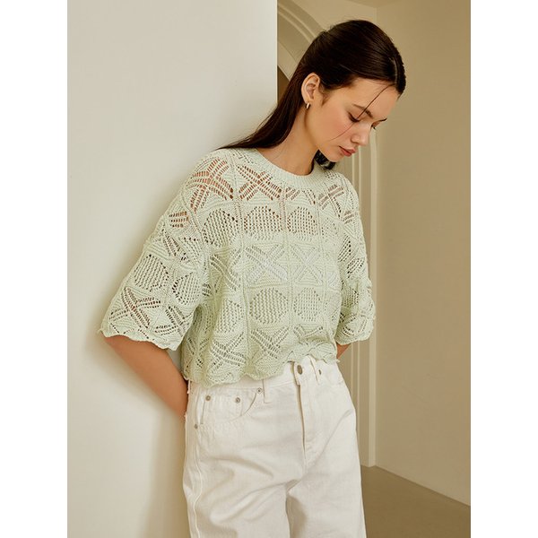 [리퍼브]Crochet wave crop knit (mint)