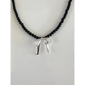 [925silver] Ribbon onyx necklace