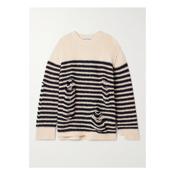 디스트레스드 스트라이프 울 블렌드 스웨터 1647597355986561