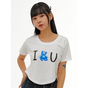 Blue bear, love u Crop T-Shirts ACR505 (White)