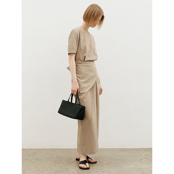 드레이프 반팔 롱 원피스_BEIGE