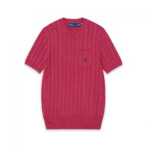 POLO RALPH LAUREN [ 10]케이블 니트 코튼 숏 슬리브 스웨터-다크 레드