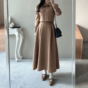 세트  테르트 3온스 울 퍼프 크롭 안감 누빔 자켓 플레어 a라인 뒷밴딩 훌 롱.._P379044524