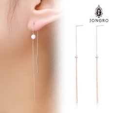 14K 4mm 담수진주 태슬체인 드롭 귀걸이 낱개1p OE00Z