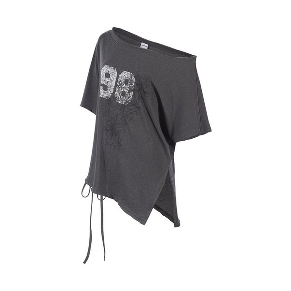 ONE-SHOULDE CUT-OFF T-SHIRT_Charcoal