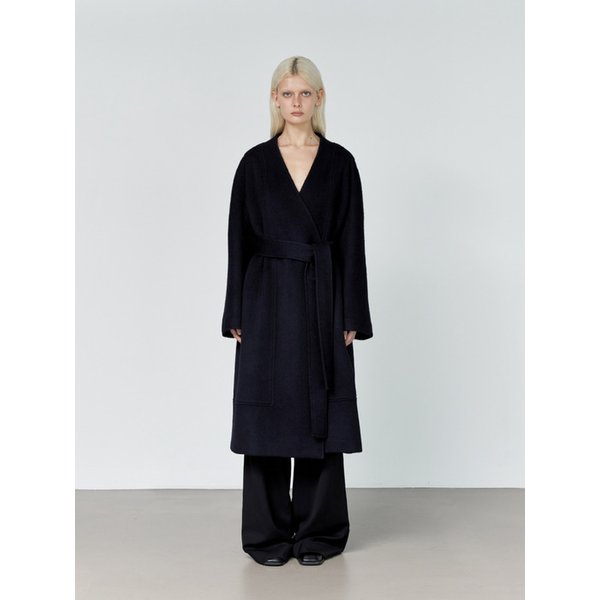 Nouvel collarless alpaca wool coat _ Dark Navy