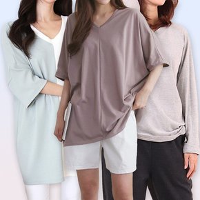 여성큰옷 빅사이즈 브이넥 롱 티셔츠 신상 봄 여름 중년 미시 엄마
