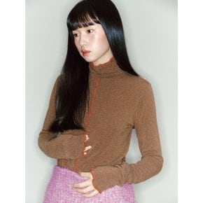 Color Block Interlock Turtleneck_brown