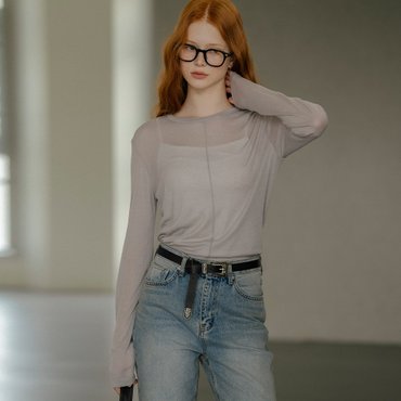 노운베러 Front slit point soft tencel T-shirt_Gray