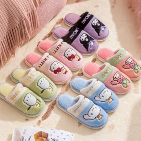 투톤 털 슬리퍼 헬로키티 시나모롤 쿠로미 마이멜로디 포차코 겨울 실내 사무실 털 실내화