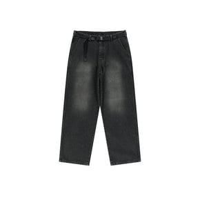 Belted corduroy denim pants (black)