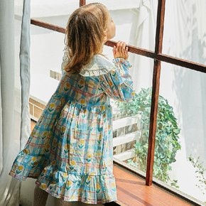 [케이드코코] 리나 플라워 체크 드레스 블루