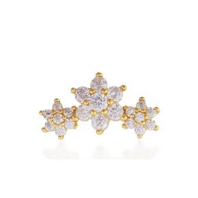 Single Three Flowers Stud Earring - Yellow Gold Vermeil