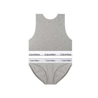 Calvin Klein Underwear 여성 모던 코튼 AF 하이넥 탑 브라렛+팬티 세트 QF7626+F3787 GREY_P367978658