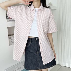 여성 면혼방 시어서커 체크 반팔 남방 셔츠 여름  SS1021W_P401600743