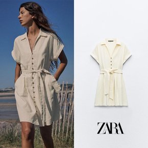 ZARA 자라 린넨 혼방 미니 셔츠 드레스 ECRU 7962/709