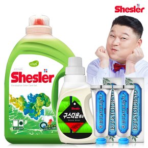 강호동의 쉬슬러 액상 세제 유칼립투스 3.05L 1개+구스다운워시전용 650ml 1개+치석케어 치약 100g 2개.