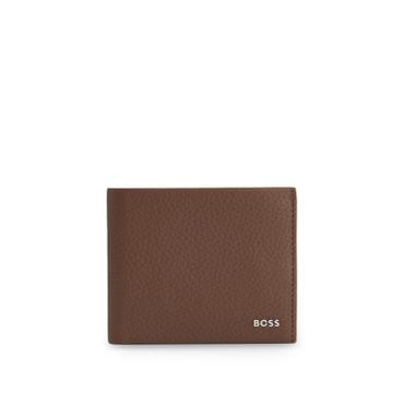 BOSS [FA25] 폴리시드 로고 레터링 그레인 가죽 폴딩 지갑 미디엄 브라운(50529496215)