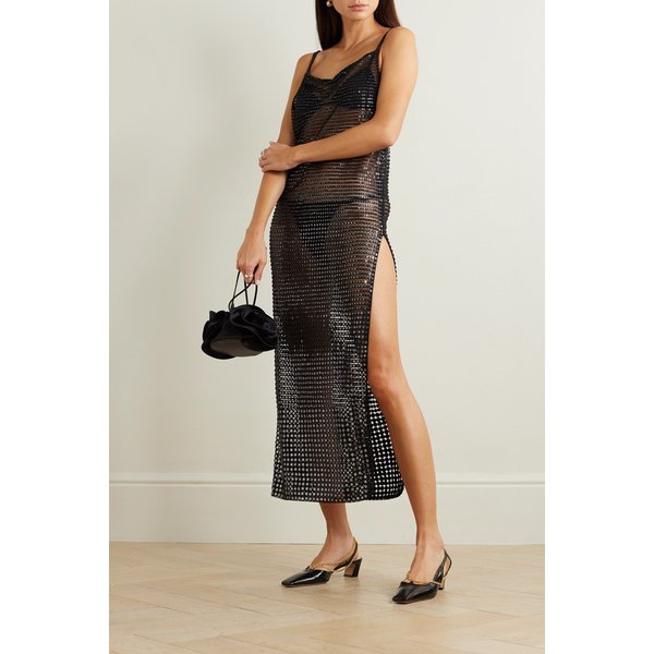 보디 크레센도 오픈 백 시퀸 메시 미디 드레스 블랙 1647597311253143