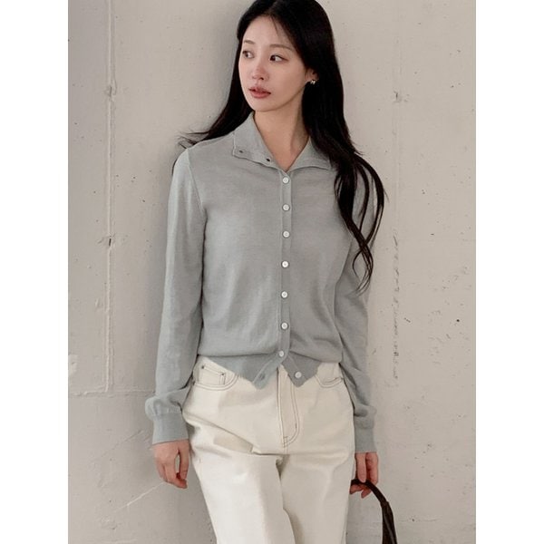 Mock neck Soft Button Cardigan Light Grey AT6CDA010LE