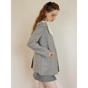 Cest_Blue check collarless jacket