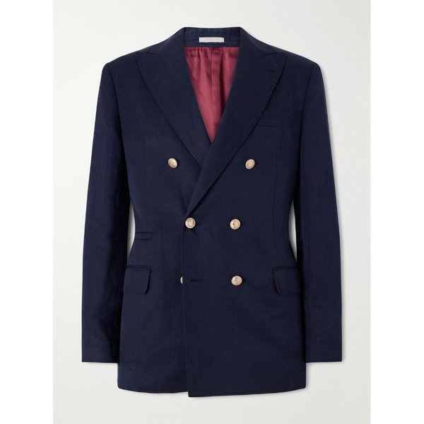 브루넬로쿠치넬리 더블브레스트 실크 리넨 블렌드 블레이저 46376663163000481