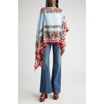 에트로 4891511 Etro Placed Floral Print Silk Poncho 97699919