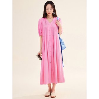 오프닝선샤인 LENEN PLEATED DRESS PINK