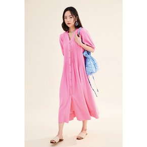 LENEN PLEATED DRESS PINK